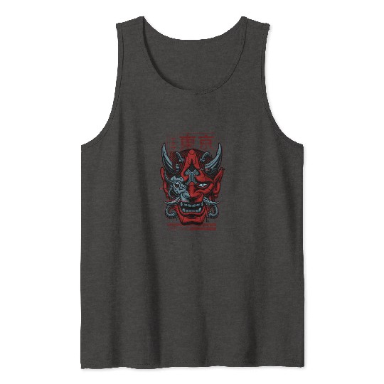 Japanese Cyber Oni Mask & Robot Hannya Mask Demon Tank Tops