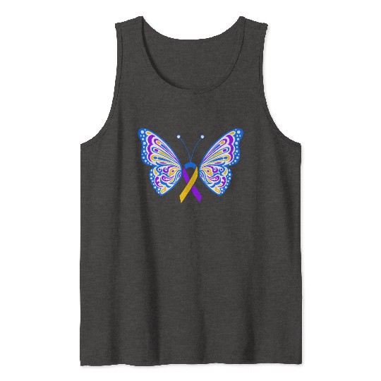 Bladder Cancer Purple Yellow Blue Ribbon Butterfly Tank Tops