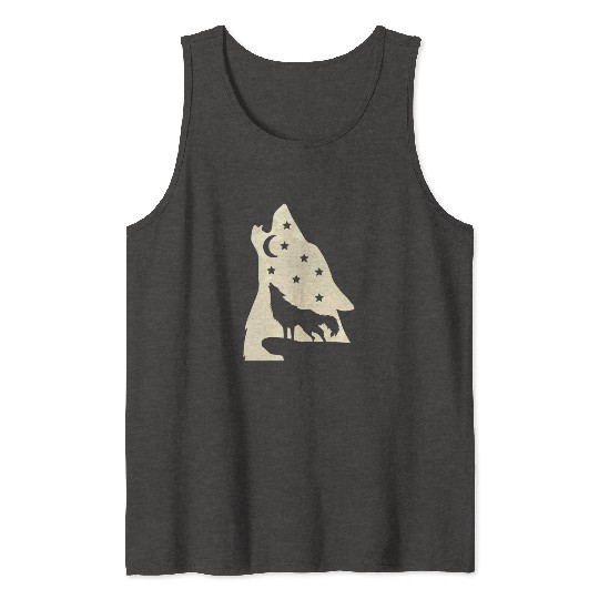 Wolf silhouette howling wolf moonlight Tank Tops