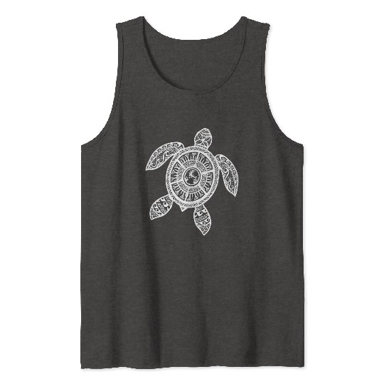 White Tribal Hawaiian Tattoo Boho Sea Turtle Tank Tops