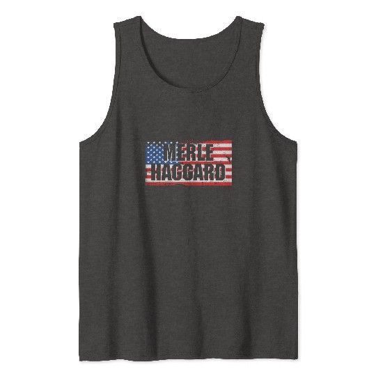 Vintage Graphic Merle Haggard On Flag Tank Tops