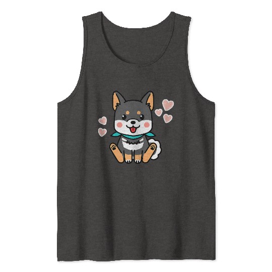 Black Shiba Inu Valentines Day Kawaii Japanese Dog Tank Tops