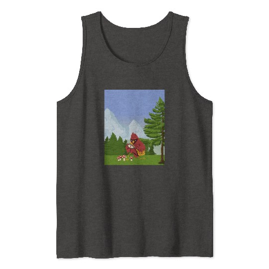 Cardinal Bird Foraging Collecting Mushrooms Tank Tops