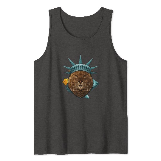 Statue Of Liberty Lion 4th Of July Animal USA Amer Tank Tops