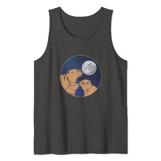 Three Capybara Moon Funny Pelican Capybara Wolf me Tank Tops
