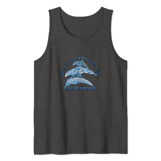Huntington Beach California Vacation Tribal Dolphi Tank Tops