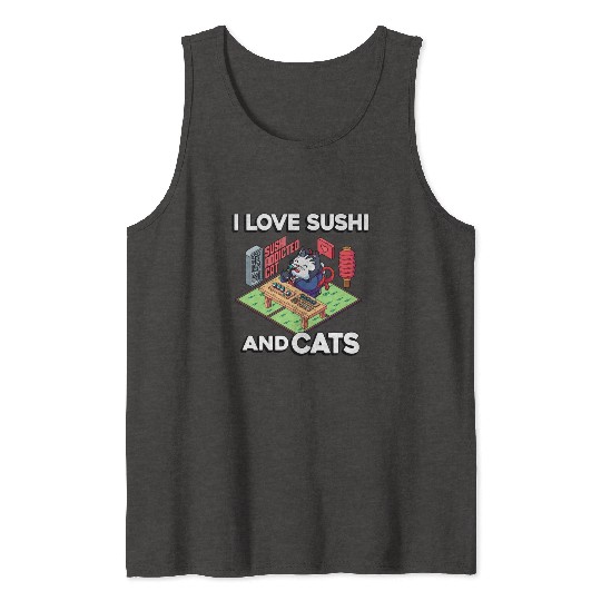 I Love Sushi And Cats, Sushi Lover, Japan, Tank Tops