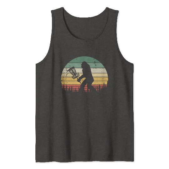 Funny Bigfoot Disc Golf Trees Vintage Sunset Tank Tops