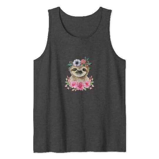 Flower Sloth Girl Women Mom Sloths Tank Tops