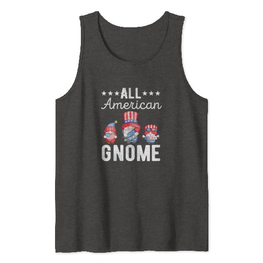 All American Gnome Men Women 4th of July US Tank Tops