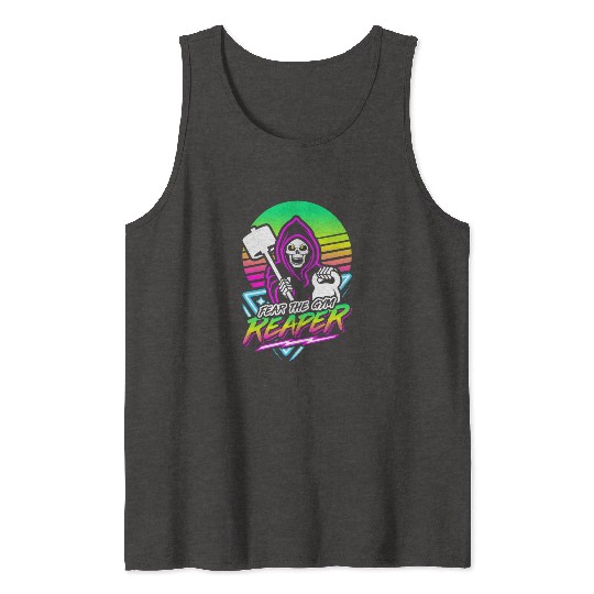 Fear The Gym Reaper Fitness Retro Neon Synthwave Tank Tops
