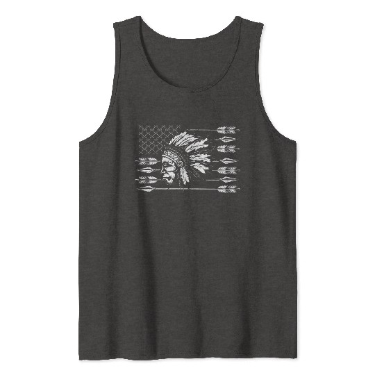 Chief Native American Traditional US Flag Tank Tops