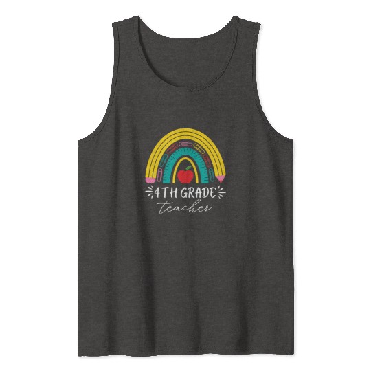 4th grade teacher back to school rainbow pencil Tank Tops