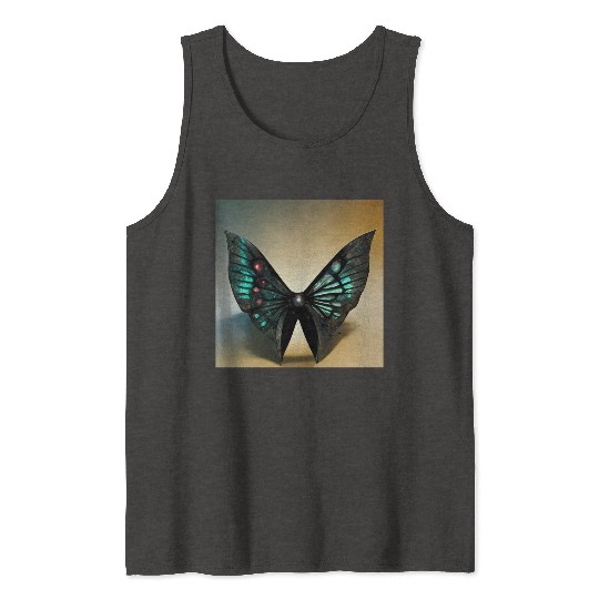 Black and Cyan Metal Butterfly Tank Tops