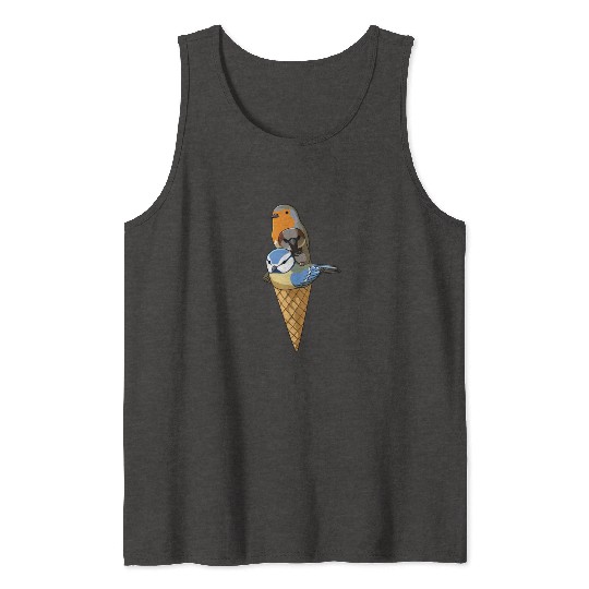 Funny Birds Ice Cream Robin, Blue Tit and House Tank Tops