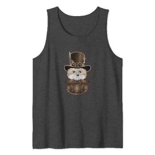 Steampunk fox with ancient cylinder hat in Sepia Tank Tops