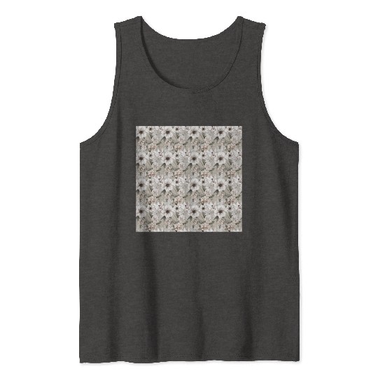 Beige Sage Green Floral Pattern Tank Tops