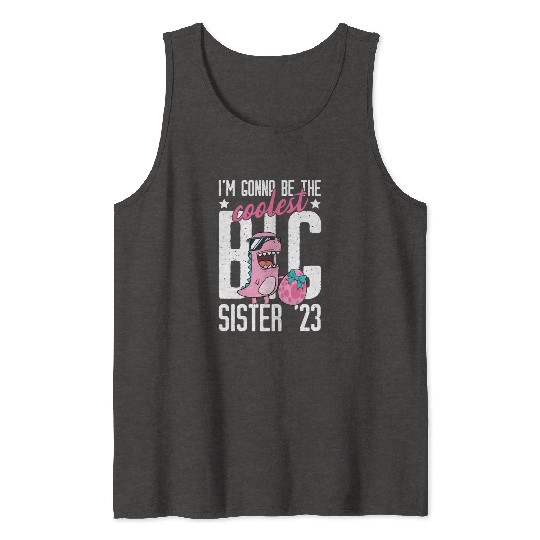 Coolest Big Sister 2023 Baby Pregnancy Dino Girls Tank Tops