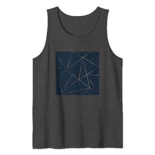 Luxury Gold Navy Blue Geometric Polygon Tank Tops