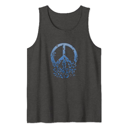 Blue Peace Sign Bullet Holes Disintegrates Tank Tops