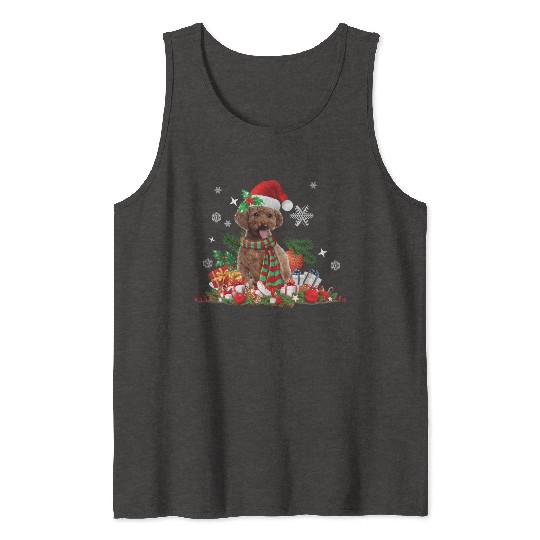 Christmas themed brown Poodle dog Tank Tops
