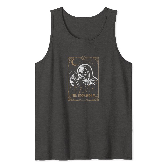 Skeleton Bookworm Tarot Card Occult Club Gothic Tank Tops