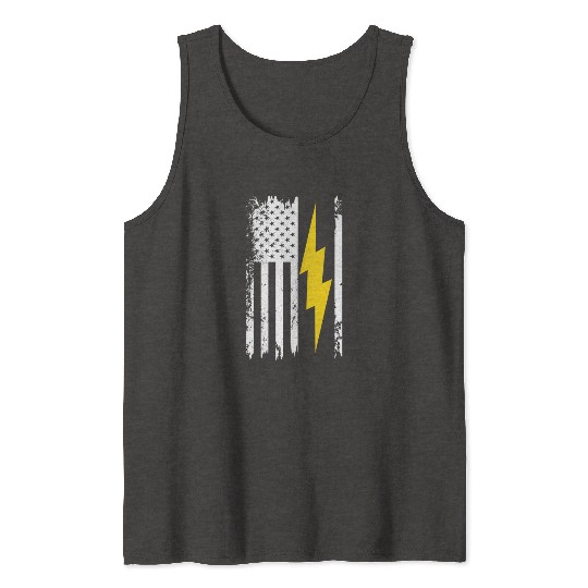 Cool Lightning Bolt And Flag Electrician Tank Tops