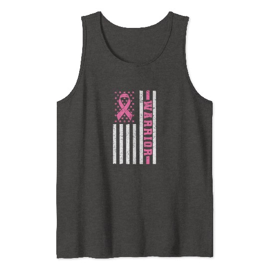 Warrior Pink Ribbon US Flag Breast Cancer Tank Tops