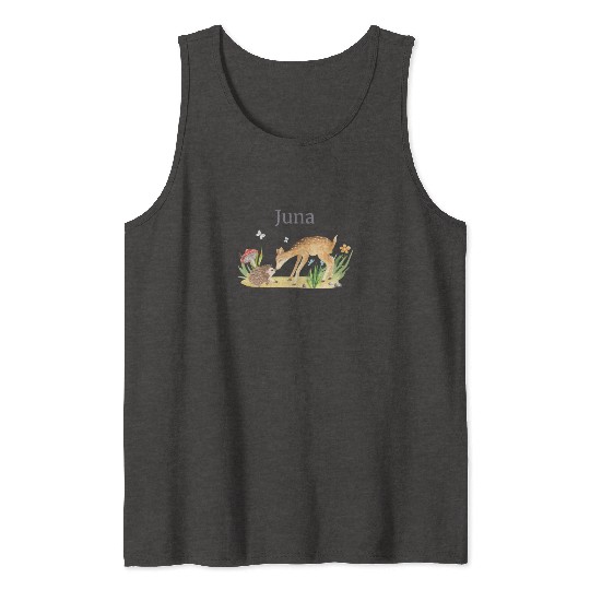 Forest Animal Deer Hedgehog Flowers Name Juna Tank Tops