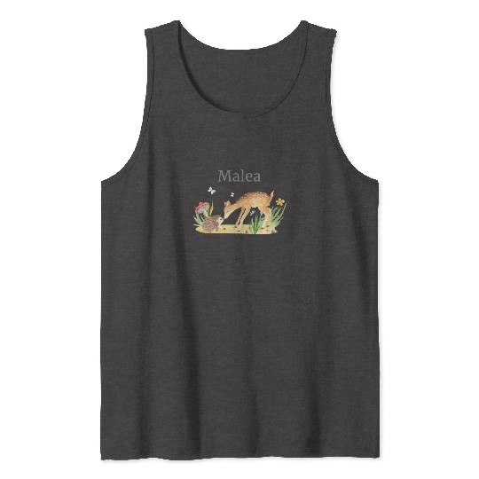 Forest Animal Deer Hedgehog Flowers Name Malea Tank Tops