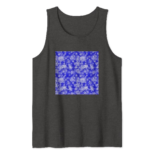 Navy Blue White Snowflakes Pattern Tank Tops