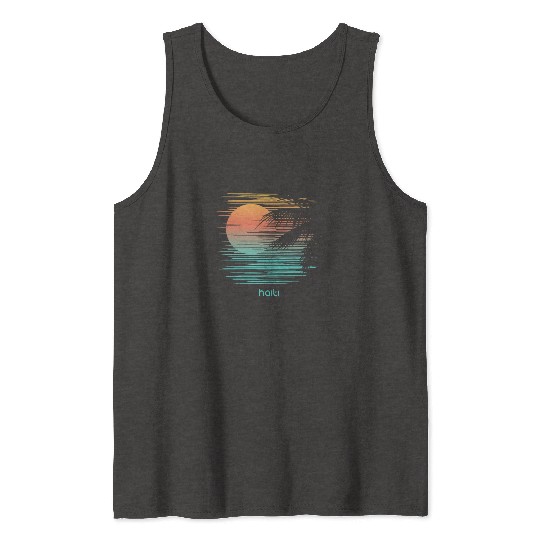 Artistic Haiti Palm Tree Vacation Souvenir Tank Tops