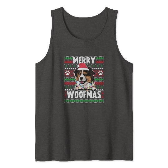 Border Miniature Shepherd Christmas Pajama Tank Tops