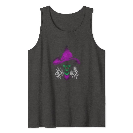 Evil Witch With Green Skin And Purple Hat For Tank Tops
