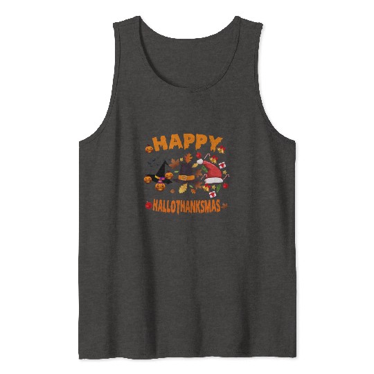 Wine Halloween Christmas Happy Hallothanksmas Tank Tops