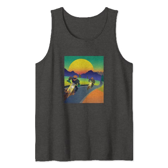 Dirt Bike Rider Sunset Mountain Road Tank Tops