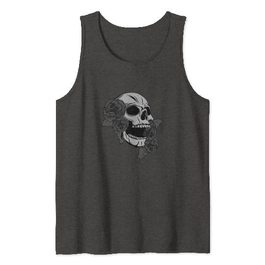 Black Skull Roses Aesthetic Goth Gothic Tank Tops