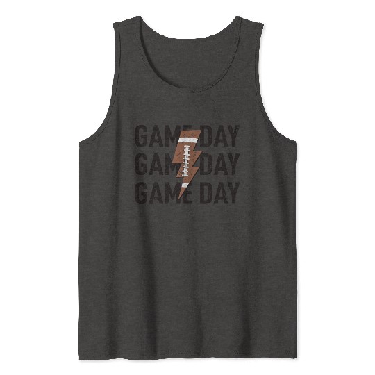 Game Day Football Distressed Lightning Bolt Tank Tops