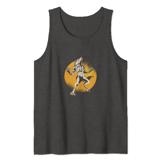 Halloween Monster Line Art Werewolf Horror Tank Tops