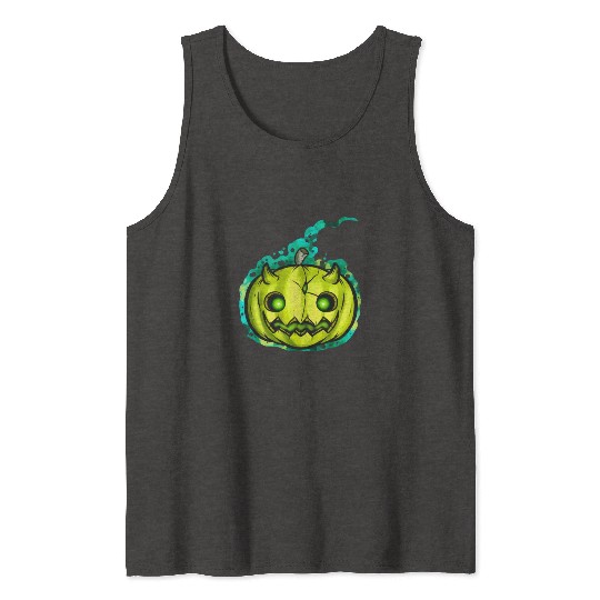 Green Pumpkin Spirit With Horns Halloween Tank Tops