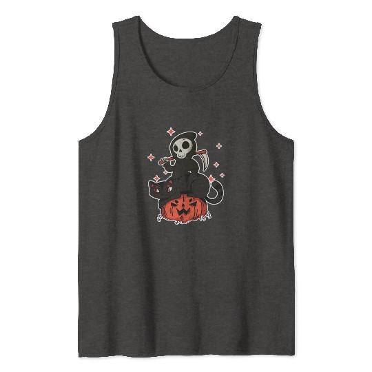 Grim Reaper On A Halloween Pumpkin A Trick Or Tank Tops