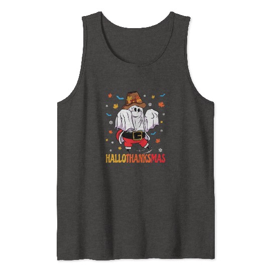 Happy Hallothanksmas Halloween Thanksgiving Santa Tank Tops