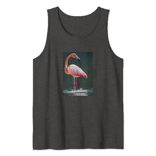 Flamingo in a lake with water splashes Tank Tops