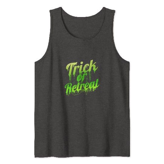 Green Spiderweb Letter Trick Or Retreat Halloween Tank Tops