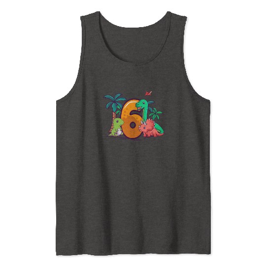 6th Birthday Trex Triceratops Dinosaur 6 Year Tank Tops