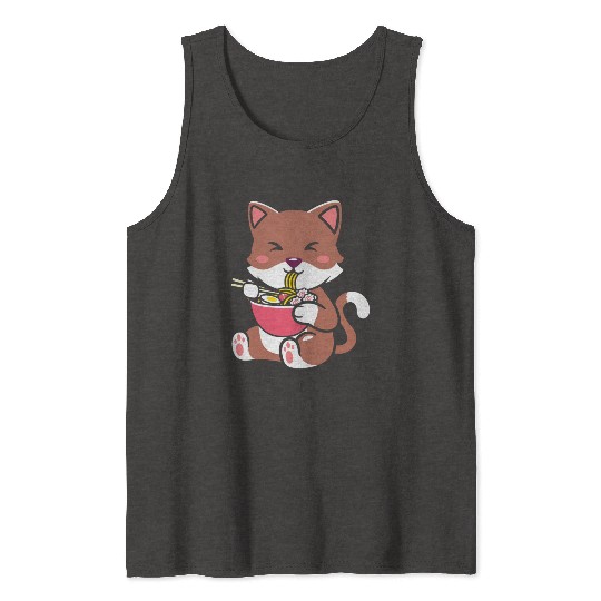 womens kawaii cat ramen anime neko teen boys girls Tank Tops