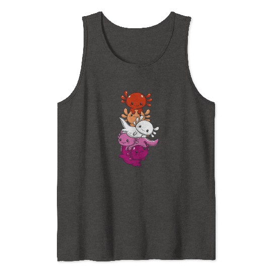 Subtle Lesbian Pride Flag Kawaii Axolotl LGBTQ Tank Tops