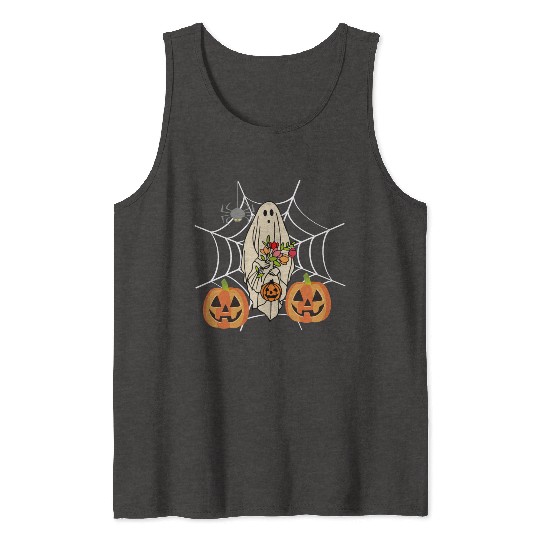 Halloween Costume Floral Ghost Pumpkin SpiderWeb Tank Tops