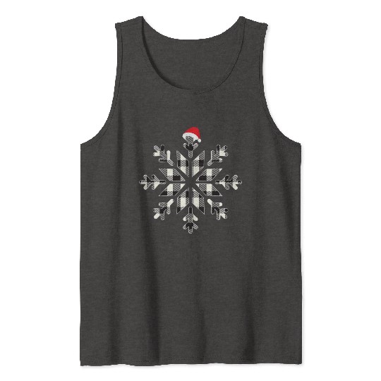Black Christmas Buffalo Plaid Snowflakes Santa hat Tank Tops