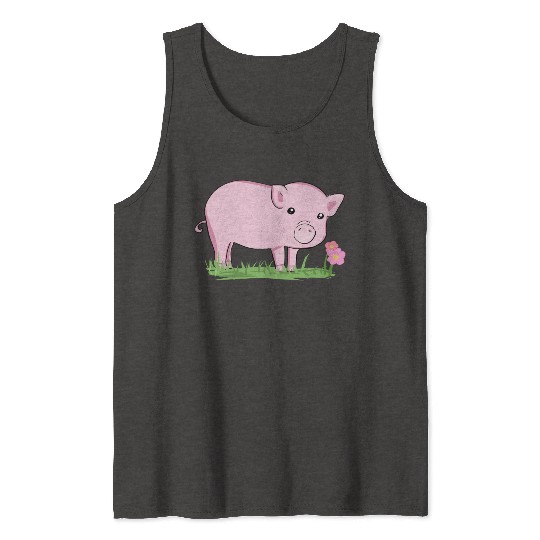 Pig Symbol Nature Animal Grass Flower Tank Tops